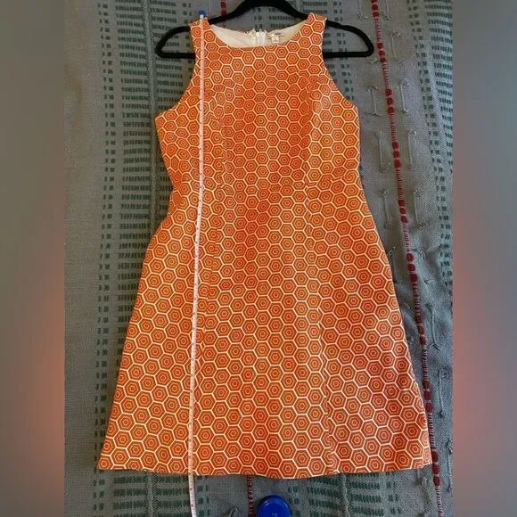 Gap, Orange and White, Geometric Patterned, Sleeveless Midi Dress, Size 6 - Picture 7 of 10